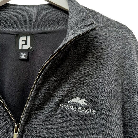 FOOTJOY Lined Wool Golf Sweater Mens Large Gray Zip Mockneck Stone Eagle - Picture 8 of 10